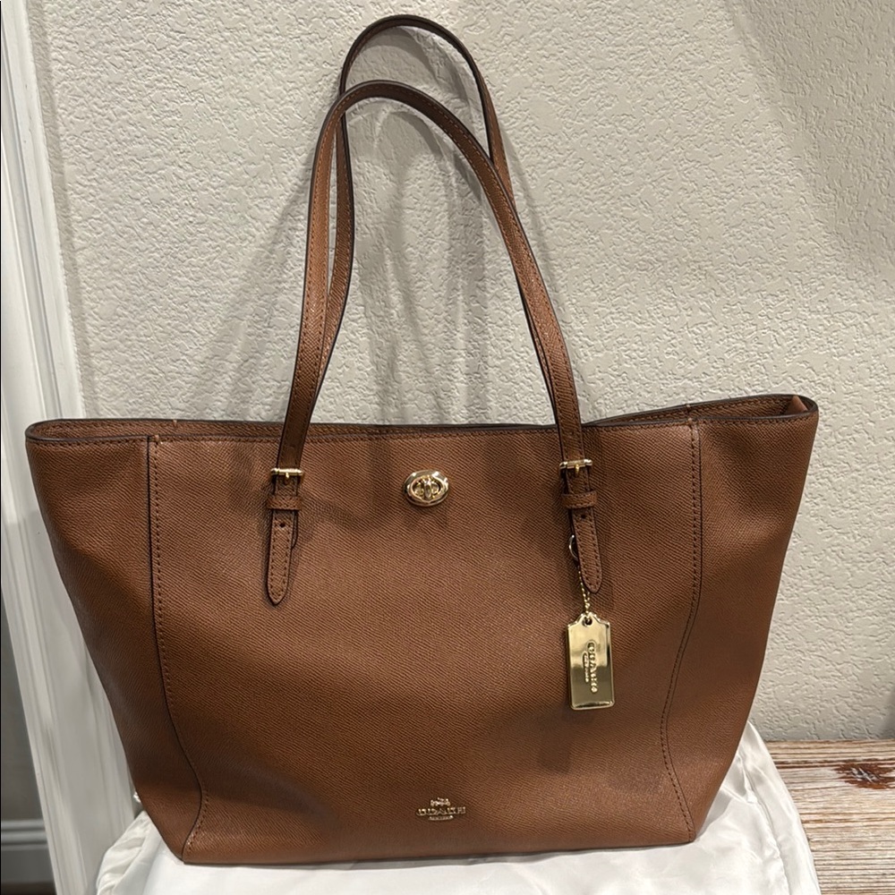 Coach Brown Leather Turn Lock Top Zip Tote - Picture 1 of 15